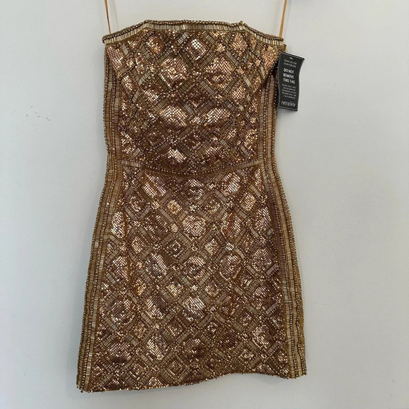 Retrofete Heather Gold Chainmail Sequin Strapless Mini Dress - XXS - Picture 3 of 8
